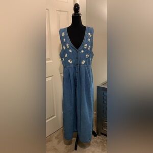 Jane Ashley Vintage Denim Embroidered Dress Size M